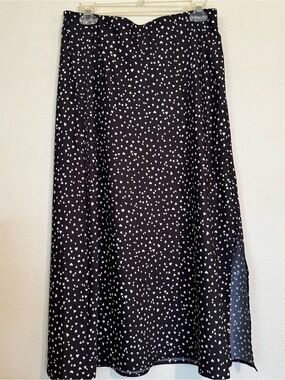 a new day Black Midi Skirt with White Heart Print